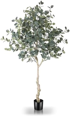 6ft Artificial Eucalyptus Tree in Plastic Nursery Pot, Tall Faux Eucalyptus Stems Fake Plants with 846 Silver Dollar Leaves, Artificial Trees for Office House Living Room Home Decor Indoor