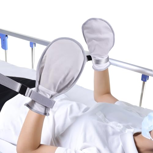 Medical Restraint Mittens with Removable Ties for Patients or Elderly, 2Pcs, Soft and Skin-friendly, Restraint Mitts Restraint Gloves with Finger Ring, Anti Scratch and Dementia for Adults, Grey