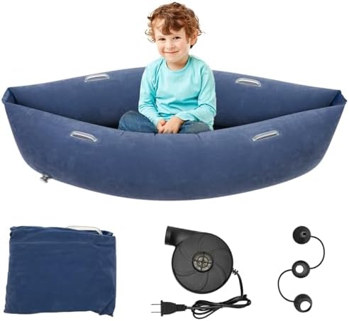 Sensory Chair for Kids, 60" Inflatable Peapod Sensory Chair, Sensory Pod for Autistic Children, Sensory Toys Gift, with Electric Air Pump (Navy Blue)