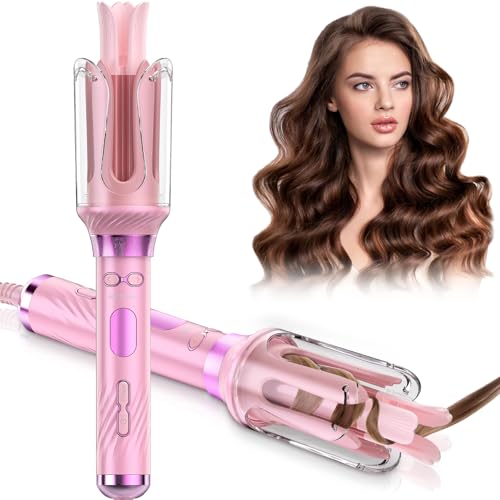 Automatic Curling Iron Hair Curler - HITTIONA Rotating Curling Iron Wand 1 Inch with 12 Temps 3 Timer, Anti-Scald, Anti-Tangle Hair Wand Curlers for Lasting Curls Waves, Dual Voltage (Pink+Purple)
