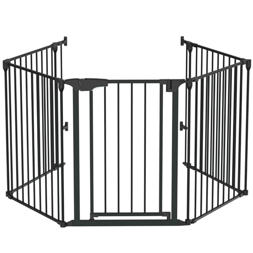 Bonnlo 120.5-Inch Metal Fireplace Fence Guard 5-Panel Baby Safety Gate/Barrier/Play Yard with Door Christmas Tree Fence Hearth Gate for Kids/Pet/Toddler/Dog/Cat, Black