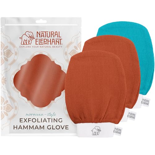 Natural Elephant Exfoliating Hammam Glove (2 Orange and 1 Teal (Pack of 3))