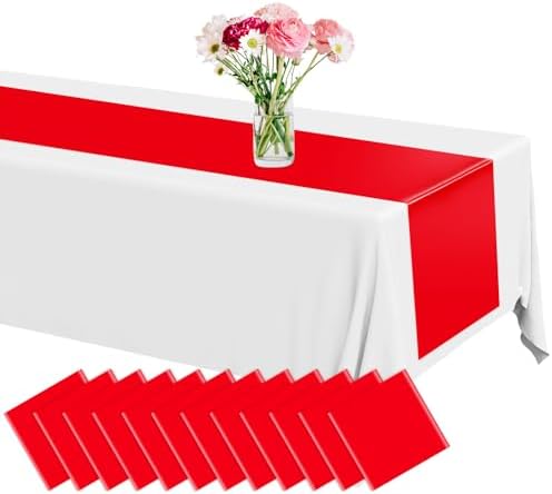 12 Pack Plastic Table Runner 14 X 108inch Red Long Wedding Table Runners Disposable Red Table Runner for Dinner Table Decorations for Christmas Wedding Graduation Birthday Party Decor