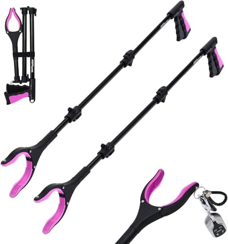 38" Extra Long Grabber Reacher Tool – 2 Pack Foldable Reacher Grabber Pickup Tools with 360° Rotating Jaw & Magnet - Heavy Duty Pick Up Grabbers for Seniors, Trash, Surgery Recovery (Pink Pink)