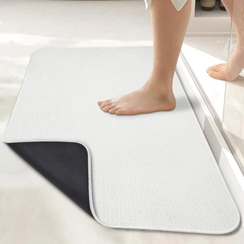Bath Mat,Ultra Thin Bathroom Rugs,Rubber Bath Mats for Bathroom,No Slip Bath Rugs,Quick Dry,Machine Washable,Low Pile,Absorbent,Shower Outside,Sink,Home Decor Accessories.White,1'8"x2'8"(20x32inch)