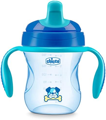Chicco Semi-Soft Trainer with Bite-Resistant Spout and Spill-Free Lid 7oz.| Removable, Non-Slip Handles | Top-Rack Dishwasher Safe | Easy to Hold Ergonomic Indents | Blue| 6+ months