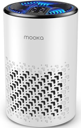 Air Purifiers for Bedroom Home, MOOKA HEPA Air Purifier for Home Pets with Fragrance Sponge for Smoke Dust Pollen Dander Odor, Small Air Cleaner with Sleep Mode Night Light Timer, KJ067L, White