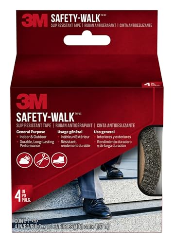 3M Safety-Walk Slip Resistant Tape, 4 in x 15 ft, Anti Slip Tape, Adhere Without Wrinkling, Curling, Tearing, Shrinking or Lifting, Self-Adhesive Backing For Quick & Easy Application (610B-R4X180)