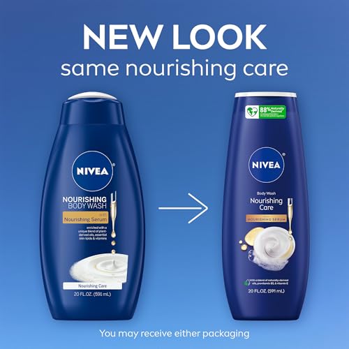 NIVEA Nourishing Care Body Wash with Nourishing Serum, Moisturizing Body Wash for Women, Enriched with Provitamin B5 and Vitamin E, 20 Fl Oz Bottle, 3 Pack