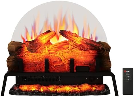 PuraFlame 24" Free Standing Electric Fireplace Log Set Insert, 750W/1500W Heater, 6 Flame Colors with 5 Brightness, Crackling Sound, Remote Control