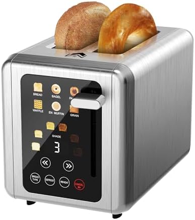 Touch screen Toaster 2 slice,Stainless Steel Digital Timer Toasters with Sound Function,6 Bread Types & 6 Shade Settings,Smart Extra Wide Slots Toaster with Bagel,Defrost Functions