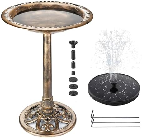 Bird Bath with Solar Powered for Outdoors, 28 Inch Copper Birdbath with Solar Water Fountain Bird Baths Feeder Bowl for Outdoors Garden Patio Yard Lawn Decor