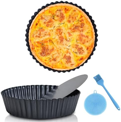 2 Pack 9.5 inches Pie Pan with Removable Bottom for Baking, Deep Quiche Tart Pan Non Stick for Oven, Fluted Pie Dish Plate Tin for Apple, Pot Pies, Cheesecakes and Desserts