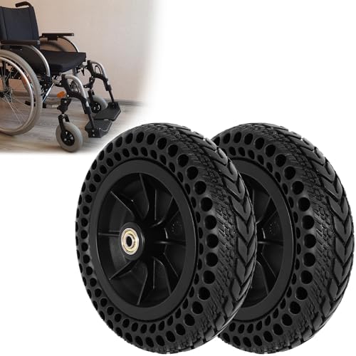 8"x 2" Wheelchair Wheels Electric Wheelchair Front Wheel Replacement 8 Inch Solid Tire Wheel Assembly Suitable for Electric Wheelchair Replacement (One Pair)