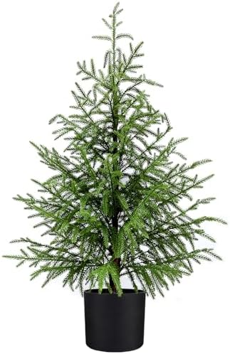 3FT Artificial Norfolk Pine Christmas Tree Real Touch Faux Tree with Black Pot, Realistic Indoor Holiday Decor for Christmas Entryway, Living Room & Office
