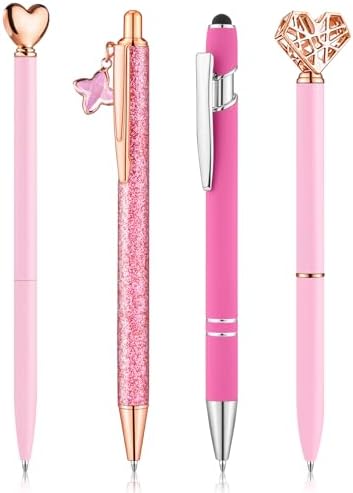 BESARME 4 Pcs Pink Pens for Women, Pink Gifts for Girls Christmas Stocking Stuffers for Teen Girls Fancy Pen Diamond Pen Black Ink Cute Pens for School Office Supplies