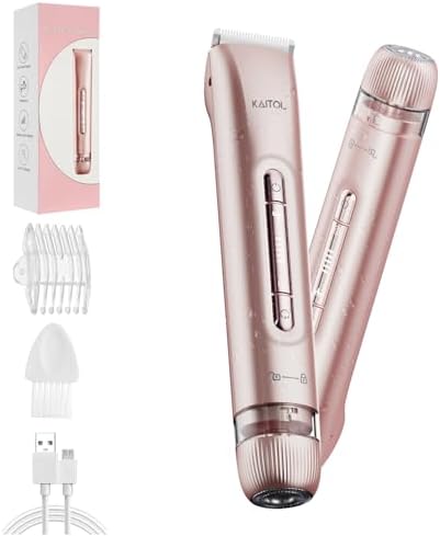 Bikini Trimmer for Women, 2 in 1 Dual Head Bikini Shaver IPX7 Waterproof Women Eletctric Razors, USB-C Rechagreable Body Shaver for Public Hair, Silk Skin, Facial and Body, Rose Gold