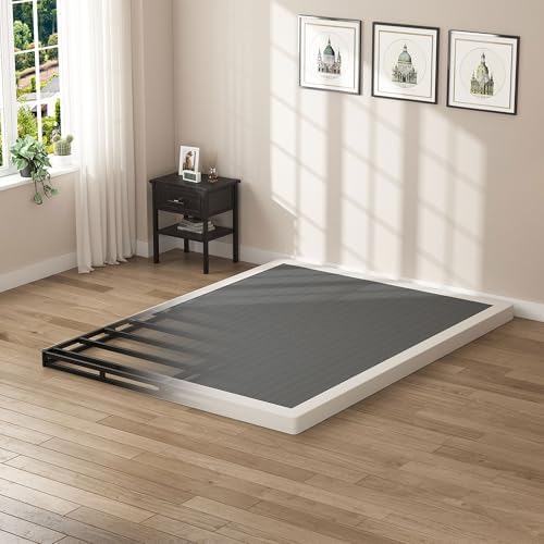 Queen Size Box Springs - 3 Inch Low Profile Mattress Foundation No Noise Heavy Duty Metal Basics Bed Base with Clean Fabric Cover, Easy Assembly
