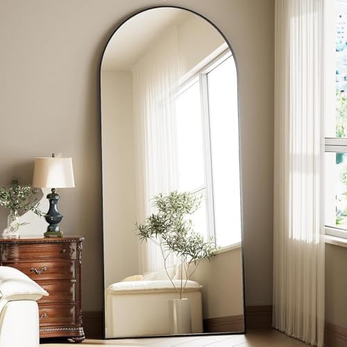 Full Body Mirror 26x71 inch Arched Full Length Mirror with Stand Aluminum Wall Mounted Hanging or Leaning Standing Mirrors,Black