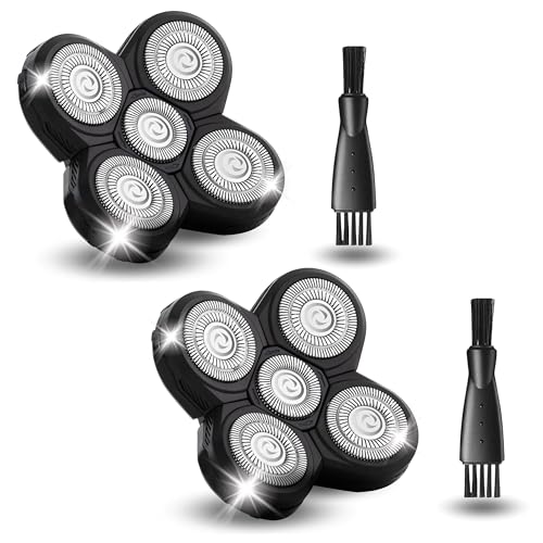 2 Pack Shaver Replacement Blades Compatible with Freedom Head Electric Razor Shaving, 5 Blades Shaver Replacement Heads for Head Shavers for Bald Men, Replacement Blades for Head Shaver Kit, 2 Brush