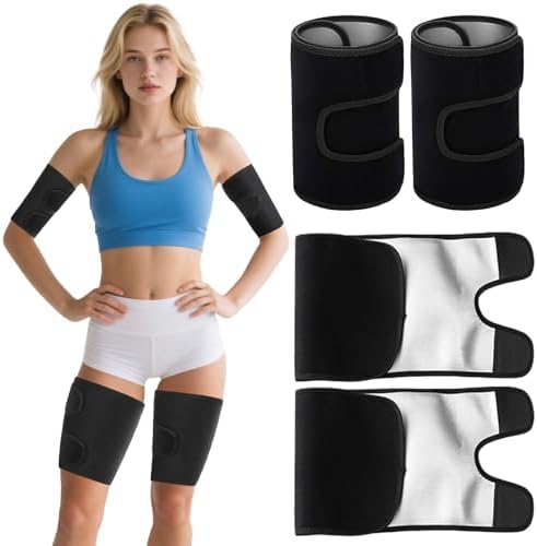 4PCS Thigh and Arm Wrap Compression, Hamstring Brace for Weight Loss, Sweat Bands Slimmer for Men Women Black