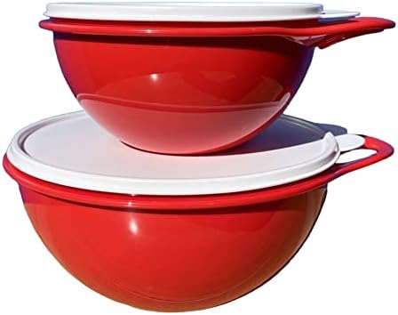 Tupperware Thatsa Bowl Jr. 12cup & Thatsa Bowl Mini 6cup Chili Red W/White Seals