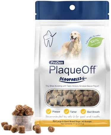 ProDen PlaqueOff Scoopables - Hickory Smoked Bacon Flavor Dental Bites for Large Dogs, Natural Kelp for Plaque & Tartar Control, Freshens Breath -Large & Giant Breed Dental Care- 45 Scoops
