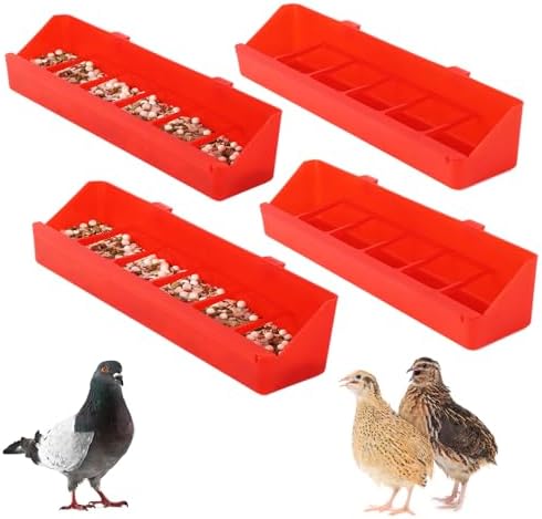 4 Pack No Mess Quail Feeder Removable 6 Slots Hanging Chicken Feeder Trough Water Trough for Pigeon Parrots Chicks Quail Duck Bird Poultry Animal