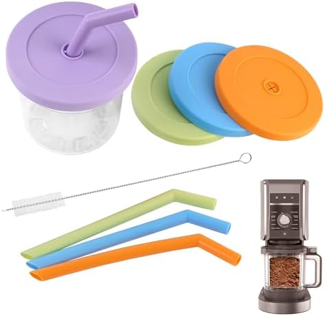 IMPRESA [4 Pack] Silicone Straw & Reusable Lid Set for Ninja Creami NC300, NC301 & NC299AMZ - Thick Reusable Straws Silicone Lids Containers
