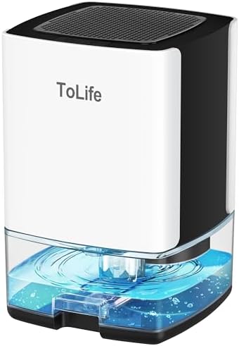 ToLife Dehumidifier 30 OZ Water Tank with Auto-Off 500 sq.ft Portable Small Dehumidifiers for Home Bathroom Bedroom RV Closet Room 7 Colors LED Light, White
