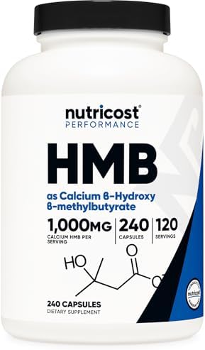 Nutricost HMB (Beta-Hydroxy Beta-Methylbutyrate) 1000mg (240 Capsules) - 500mg Per Capsule, 120 Servings - Gluten Free and Non-GMO