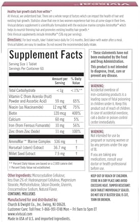 Viviscal Hair Growth Supplements for Women, Dietary Hair Supplement Tablets With AminoMar Collagen Complex, Biotin, Zinc, Vitamin C, and Iron, Nourish Thinning Hair, 30 Day Supply, 60 Count