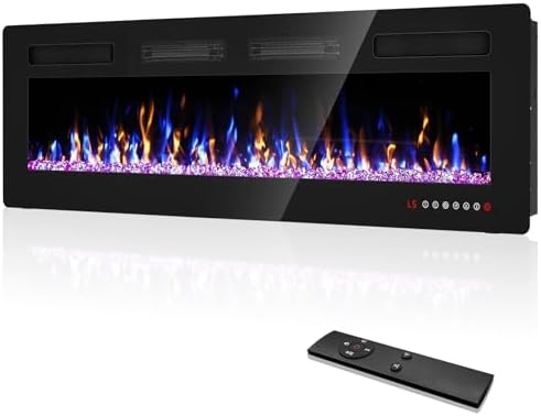 60” Electric Fireplace Recessed and Wall Mounted Fire Places with Remote Control, Touch Screen