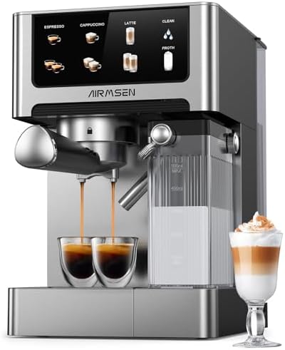 AIRMSEN 20 Bar Espresso Machine with Automatic Milk Frother, Cappuccino & Latte Coffee Maker with Quick Brew Dual Boiler (1350W + 1000W), Stainless Steel, 60oz Water Tank, Touchscreen