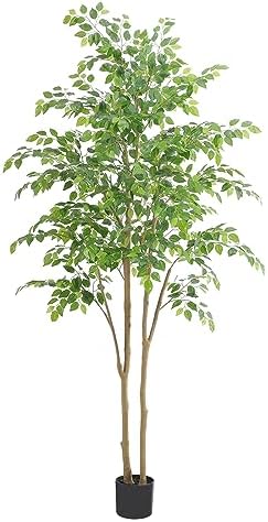 Tall UV Resistant Ficus Tree Artificial，7ft(84in) Realistic Texture Potted Faux Ficus Tree， Fake Trees Indoor Outdoor for Home Office Living Room Bedroom Foyer Porch Decor.