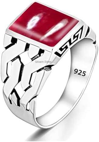 Solid 925 Sterling Silver Rectangle Shape Gemstone Men Signet Rings, Beautiful Handcrafted Anniversary, Christmas Gift for Fathers, Son, Boyfriend, Friend