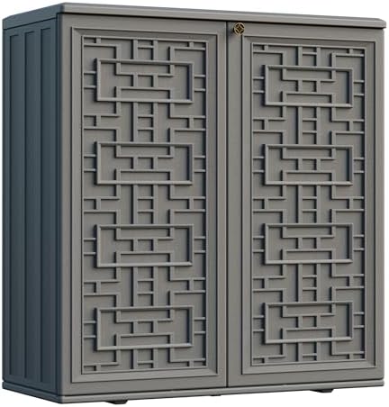 Indoor Outdoor Storage Cabinet Waterproof with Shelf,Plastic Storage Sheds Outdoor Cabinets for Patio/Garden/Backyard, Size 34.3''L*15''W*36.2''H（Gray）