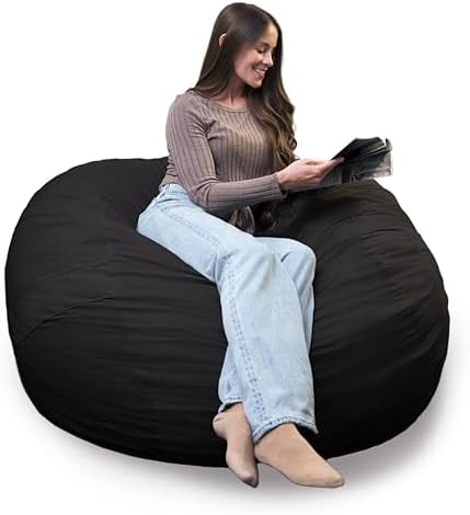 Big Joe Fuf Large Foam Filled Bean Bag Chair with Removable Cover, Black Lenox, Durable Woven Polyester, 4 feet Big