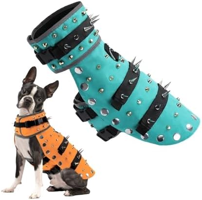 Anti Hawk Vest for Small Dogs，Thickened Warm Breathable Coyotes Proof Dog Vest with Removable Spikes and Rivets，Reflective Puppy Jacket Vest Protect Pet from Raptor and Animal Attacks (Blue, XS)