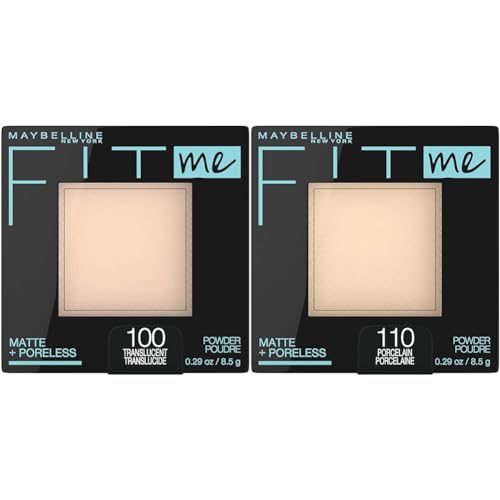 Maybelline Fit Me Matte + Poreless Pressed Face Powder Makeup & Setting Powder, Translucent 1 Count & Porcelain 1 Count Bundle