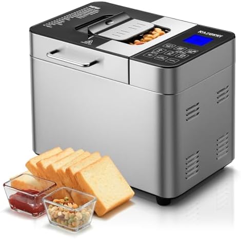 Razorri Bread Maker Machine, 2LB 18-in-1 Programmable Stainless Steel Homemade Bread Machine with Gluten-Free, Auto Nut Dispenser, 15H Delayed-start, 1H Keep Warm, 3 Crust Colors and 3 Loaf Sizes