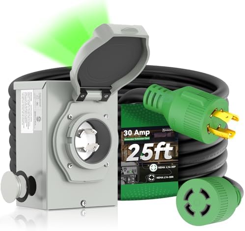 30 Amp Generator Cord 25FT and Power Inlet Box, Pre-Drilled 30 Amp Generator Inlet Box with Cord, NEMA L14-30P to L14-30R Generator Cord Waterproof Combo Kit, ETL Listed