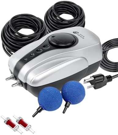 AquaMiracle All-in-One Koi Pond Aerator for Outdoor Ponds up to 1000 Gallons, Pond Air Pump Pond Aeration System with Double Outlet Airline Tubing Air Stones Check Valves