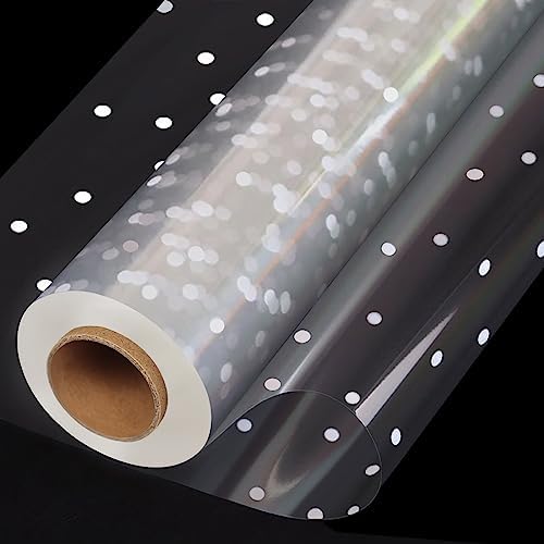 100 ftx34 in Extra Wide Clear Cellophane Wrap Roll with Irregular White Dot, Transparent Thicker Cellophane Roll, Gift Baskets Wrap Cellophane Film for Treats, Gifts, Holiday, Christmas Wrapping