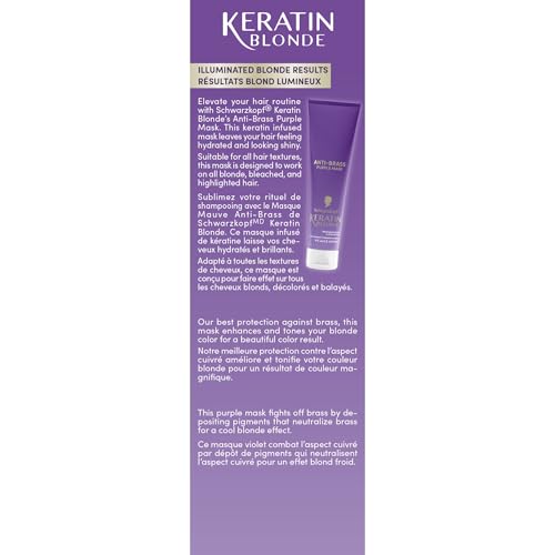 Schwarzkopf Keratin Blonde Anti Brass Purple Mask, 1 Application - Hair Dye Treatment Neutralizes Brassiness and Yellow Undertones, Hair Mask Strengthens Hair, Making it 3x Stronger