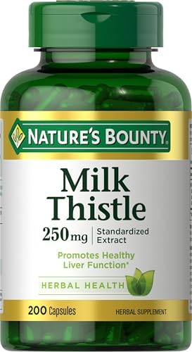 Nature's Bounty Milk Thistle Capsules, Herbal Supplement, 250 mg per Serving, 200 Count