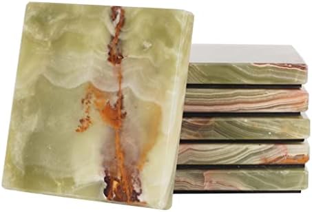 Radicaln Marble Coasters Square 3.5" Inches Green Onyx Handmade Modern Coasters for Drink, Stylish Drink Coaster for Dining Table Set for 6