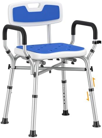 Shower Chair for Inside Shower with Back&Arms – Height Adjustable Bath Chair for Elderly and Disabled with Enhanced Non-Slip Feet, 550lbs Heavy Duty Bath Seat, Safety Shower Seat for Adults