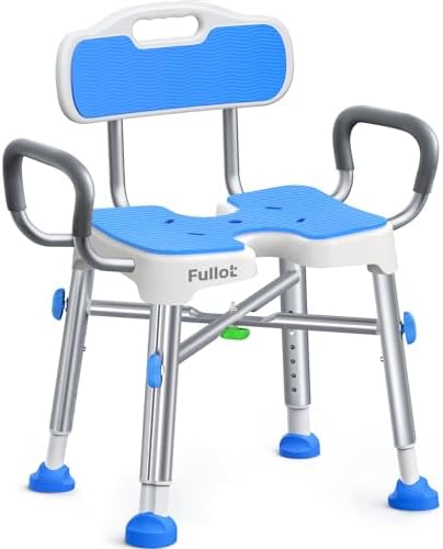 Ergonomic H-Shaped Shower Chair for Elderly and Disabled with Padded Back & Arms, FSA/HSA Eligible 500 lbs Heavy Duty Adjustable Shower Stool Seat for Easy Cleaning, Anti-Slip Bath Chairs for Bathtub