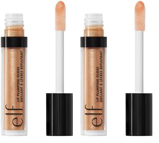 e.l.f., Lip Plumping Gloss, Hydrating, Nourishing, Invigorating, High-Shine, Plumps, Volumizes, Cools, Soothes, Champagne Glam, Shimmer, 0.09 Oz (Pack of 2)